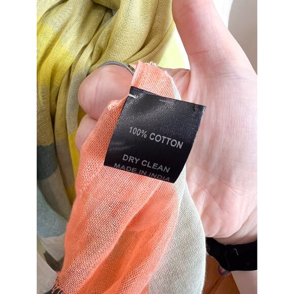 Women's Boho Lightweight Colorful Cotton Scarf Green Orange Abstract Artsy Funky - Picture 3 of 5